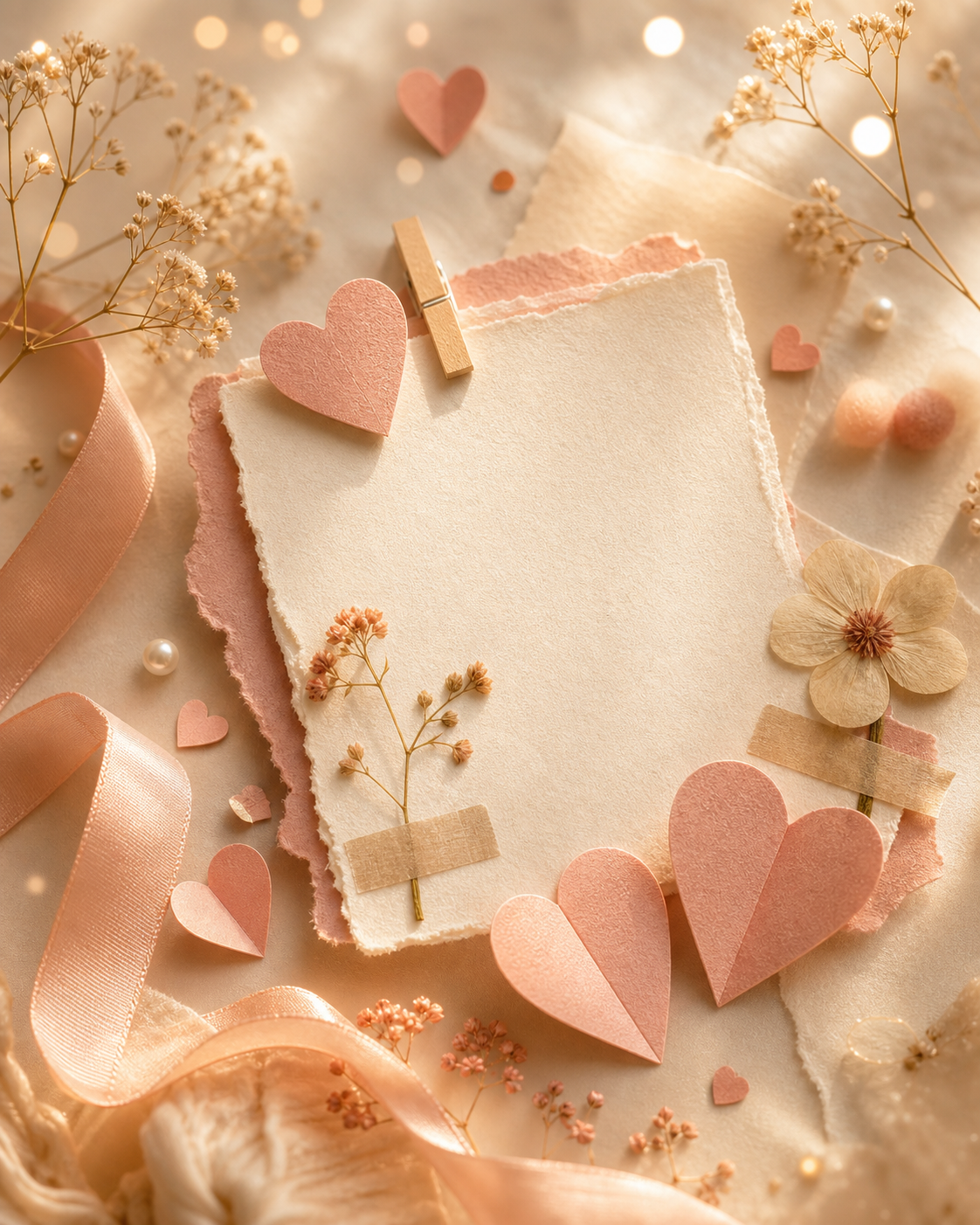 Cute blank apology note with paper hearts